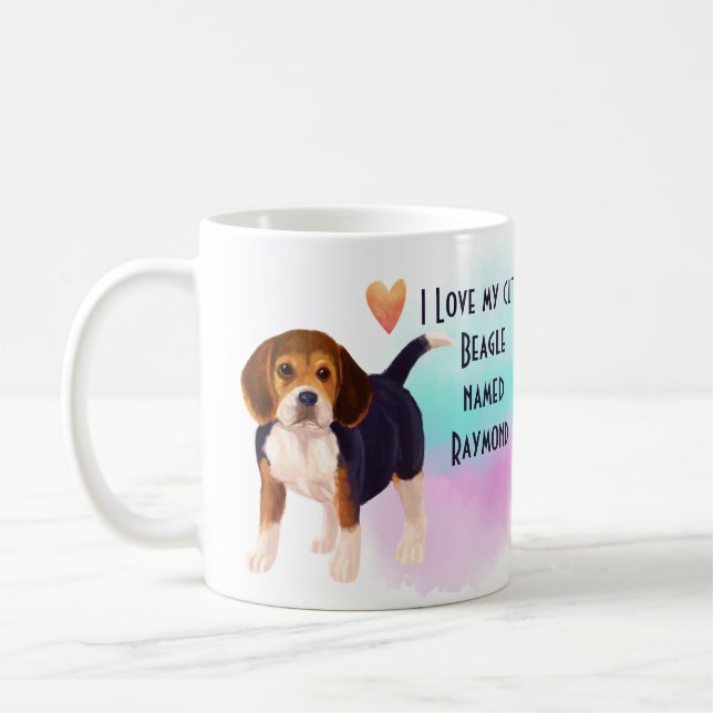 Taza De Café Me encanta mi BEAGLE Añadir nombre Personalizado P (Izquierda)