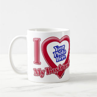 Taza De Café Me encanta mi foto de mi novio, corazón rojo