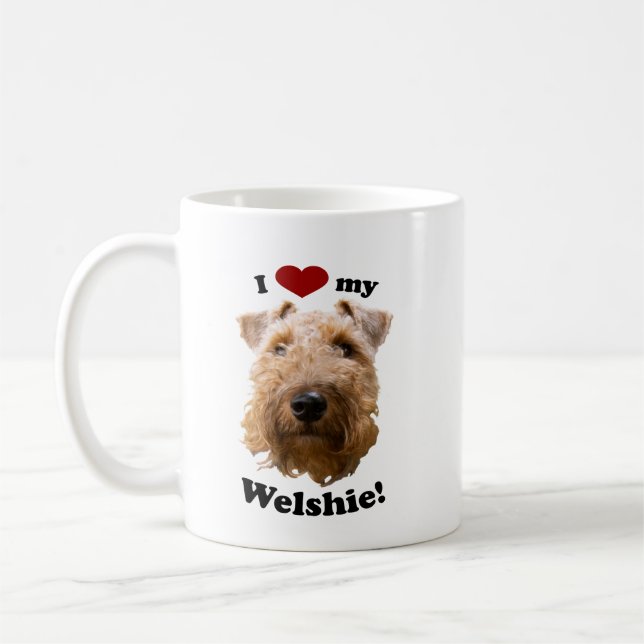 Taza De Café Me encanta mi foto de Welshie Welsh Terrier (Izquierda)