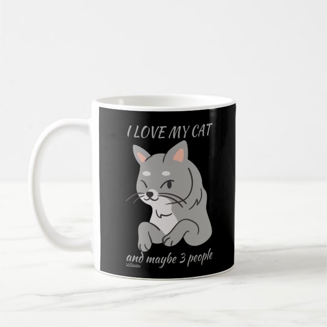 Taza De Café ME ENCANTA MI GATO Y QUIZÁS 3 PERSONAS lindo gato  (Izquierda)
