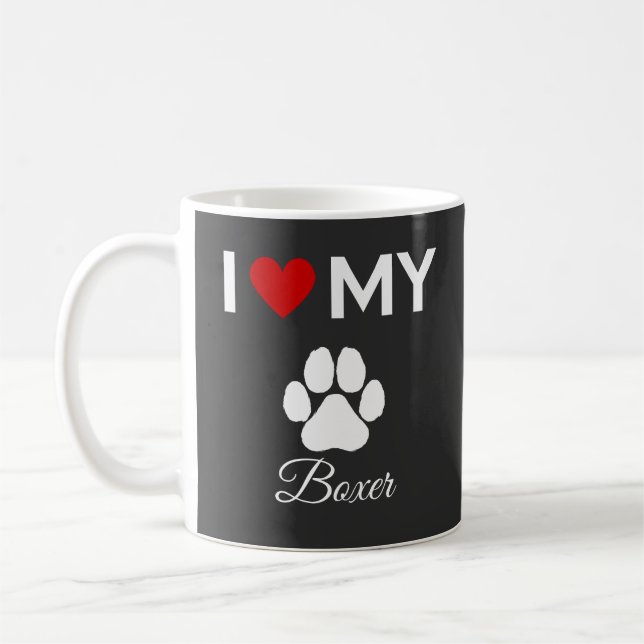 Taza De Café Me encanta mi nombre personalizado de perro Boxer (Izquierda)