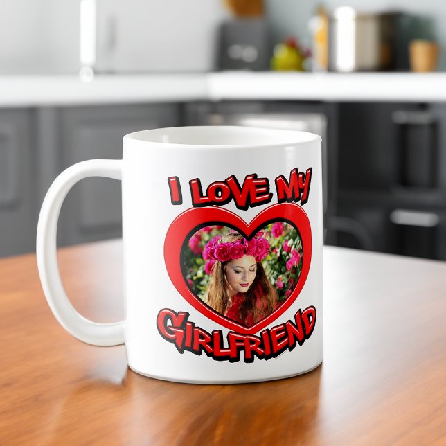 Taza De Café Me encanta mi novia Bubble Red Heart Frame (i love my girlfriend custom photo mug)