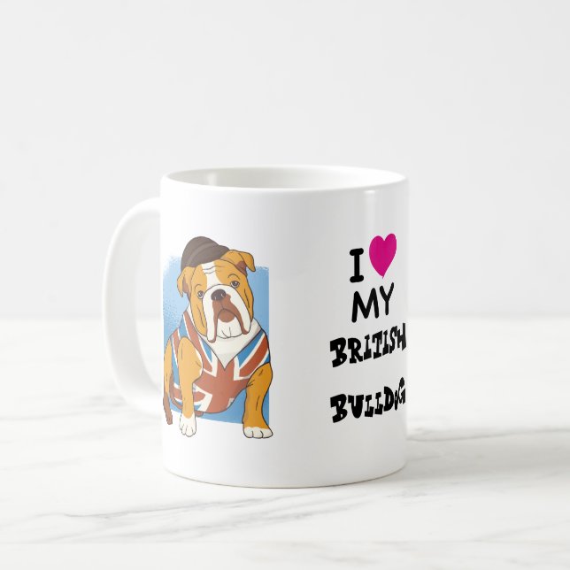 Taza De Café Me encanta mi Personalizado de Bulldog británico C (Anverso izquierdo)
