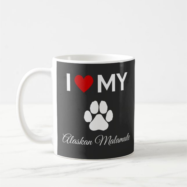 Taza De Café Me encanta mi texto personalizado de perro Malamut (Izquierda)