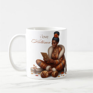 Taza De Café Me encanta otoño una mujer negra camina café Mug