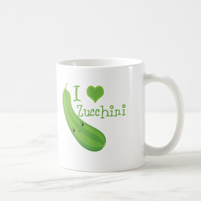 Taza De Café Me encanta Zucchini Sonriendo Kawaii Zucchini (Derecha)