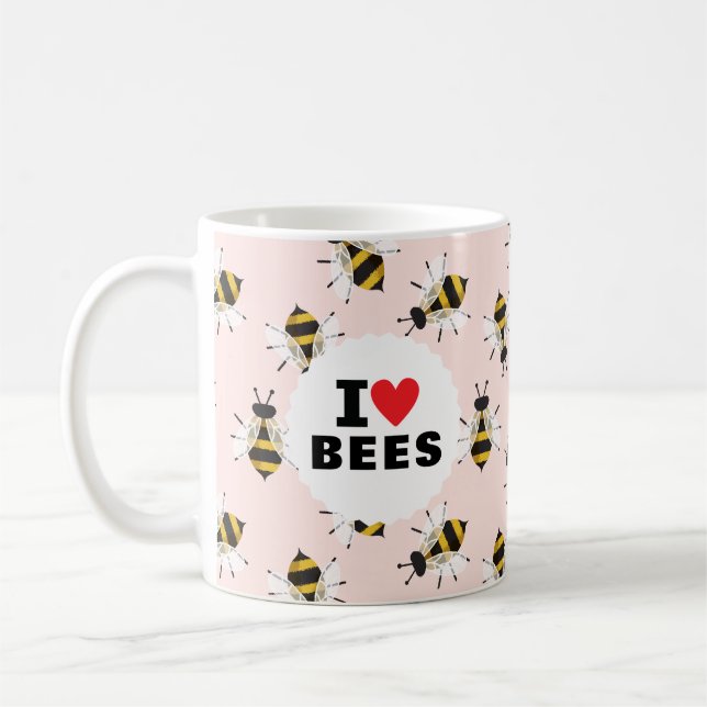 Taza De Café Me encantan las abejas con un café rosa pálido (Izquierda)