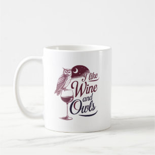 Taza De Café "Me gusta el vino y las lechuzas"