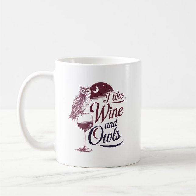 Taza De Café "Me gusta el vino y las lechuzas" (Izquierda)