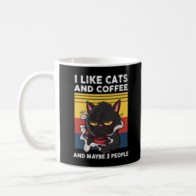 Taza De Café Me Gustan Los Gatos Y El Café Y Quizá 3 Personas. (Izquierda)