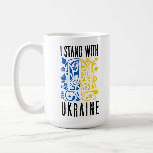 Taza De Café Me mantengo con Ucrania. Tridente de Ucrania. (Izquierda)