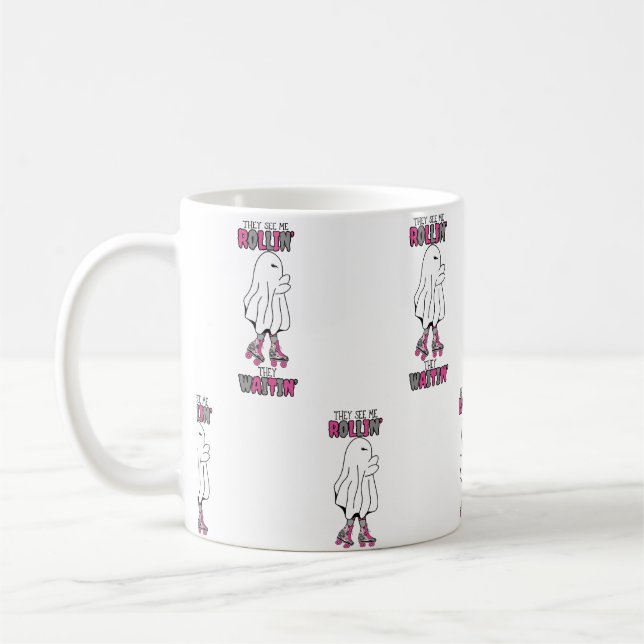 Taza De Café Me ven revoloteando esperando el fantasma retro ro (Izquierda)