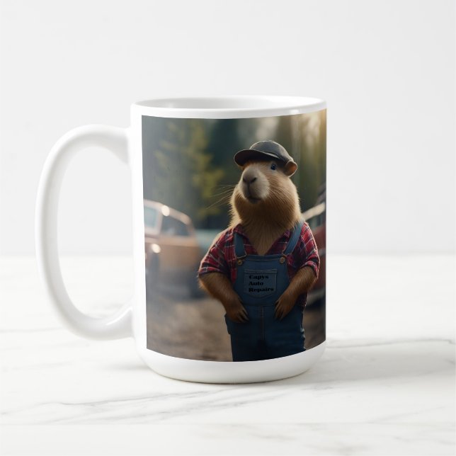 Taza De Café "Mecánico Capybara: Grasa, Engranajes y Buenos Hum (Izquierda)