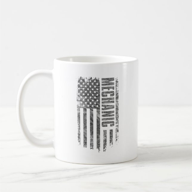 Taza De Café Mechanic USA Flag Distressed design (Izquierda)