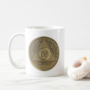 Taza De Café Medalla de 4 Años Sobrio Feliz Aniversario