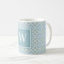 Medallón azul personalizado Monogramado Café Mug