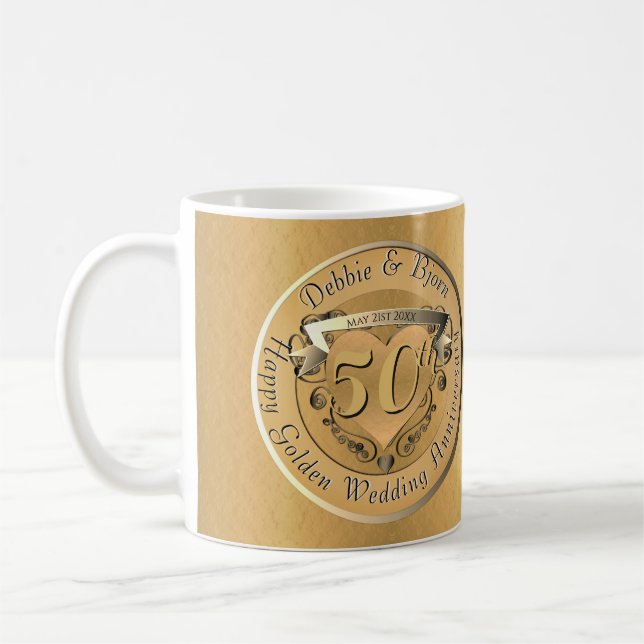 Taza De Café Medallón de Oro del 50° Aniversario del Boda (Izquierda)
