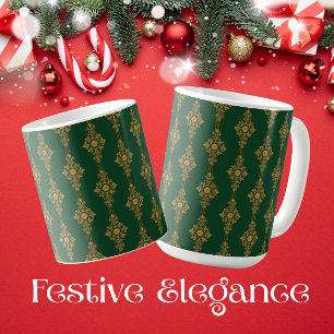 Taza De Café Medallón verde dorado Forestal Festivo