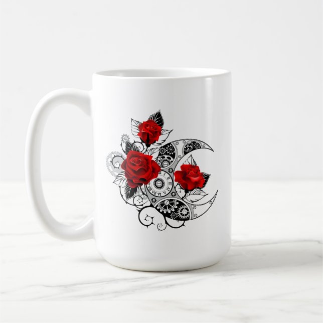 Taza De Café Media luna mecánica con rosas rojas (Izquierda)