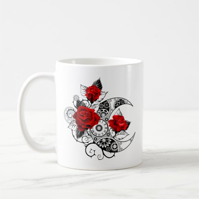Taza De Café Media luna mecánica con rosas rojas (Izquierda)