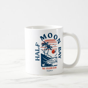 Taza De Café Media Luna Y California Retro Surfer Playa Vintage