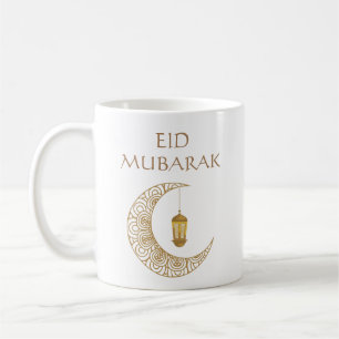 Taza De Café Medialuna y linterna doradas Eid Mubarak Islámico