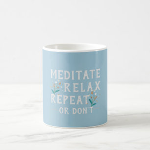 Taza De Café Mediar Relax Repetir Mug Motivador - Azul claro