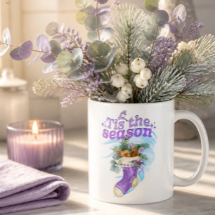 Taza De Café Medias de Navidad de acuarela de lavanda
