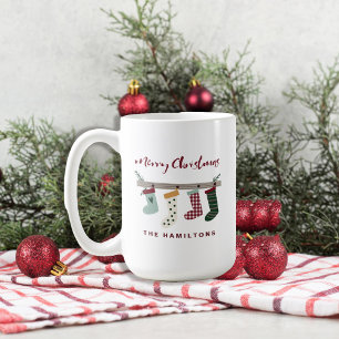 Taza De Café Medias Rojas Navideñas Familiares Rústicas Fiesta