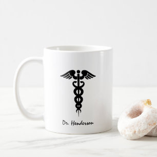 Taza De Café Médica blanco negro Caduceo personalizado