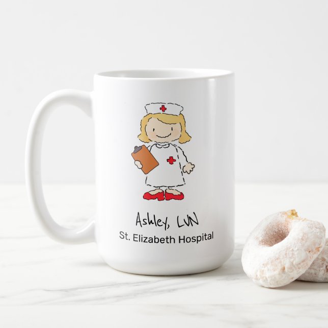 Taza De Café Médica de Enfermeras  Personalizado personalizado (Con donut)