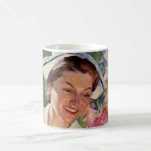 Taza De Café Medicina antigua, enfermera feliz con uniforme