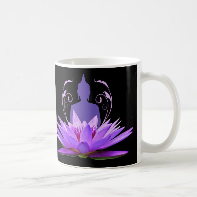 Taza De Café Medición elegante de las flores moradas Lotus (Derecha)