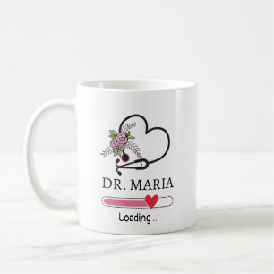 Taza De Café Médico Cargando Estetoscopio Corazón Nombre Person