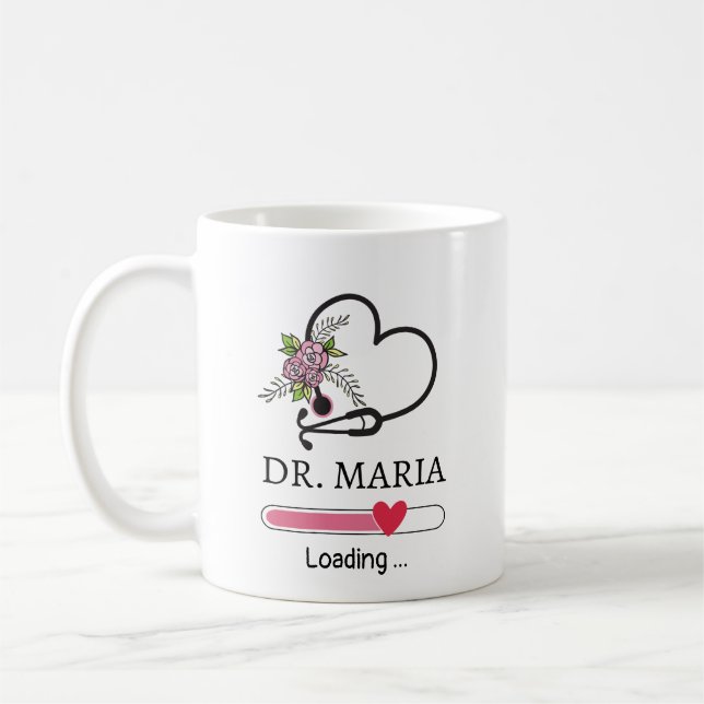 Taza De Café Médico Cargando nombre personalizado de Stethoscop (Izquierda)