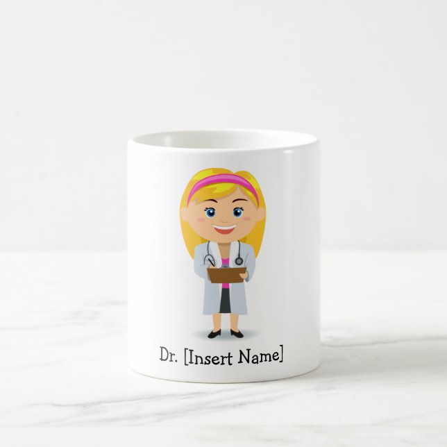 Taza De Café Médico de sexo femenino rubio personalizado (Centro)