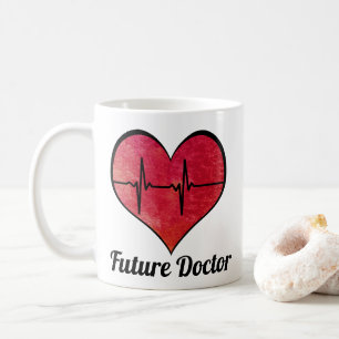 Taza De Café Médico futuro - corazón rojo de la acuarela EKG