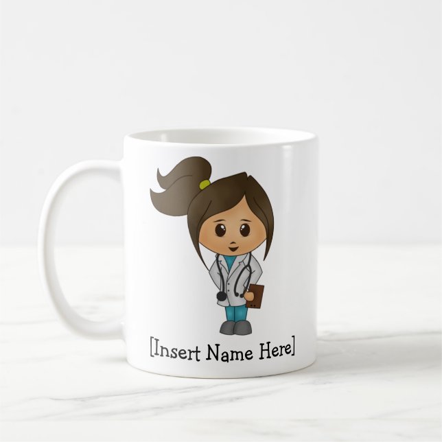 Taza De Café Médico lindo personalizado, hembra triguena (Izquierda)