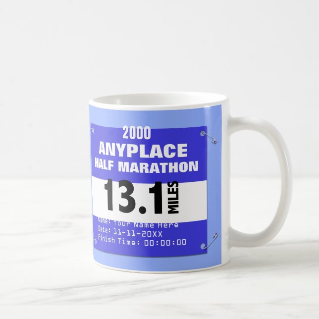 Taza De Café Medio maratón azul del personalizado dondequiera, (Derecha)