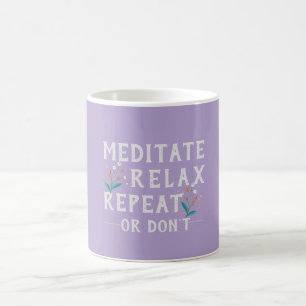 Taza De Café Meditar Relax Repetir Mug Motivacional - Lavanda