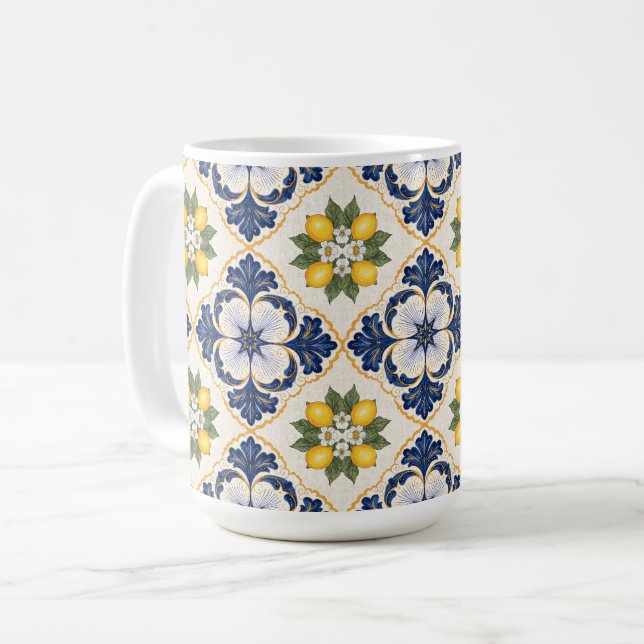 Taza De Café Mediterranean Lemon Tile Italian Talavera (Anverso izquierdo)