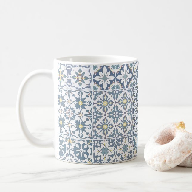 Taza De Café Mediterranean Tiles, Moroccan, Majolica, Azulejo (Con donut)