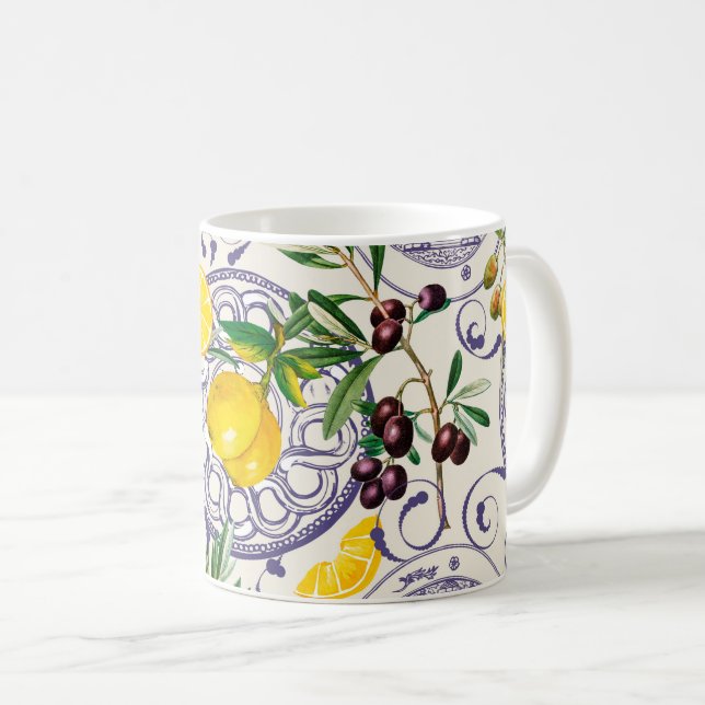 Taza De Café Mediterráneo, estilo toscano, aceitunas, patrón    (Anverso derecho)