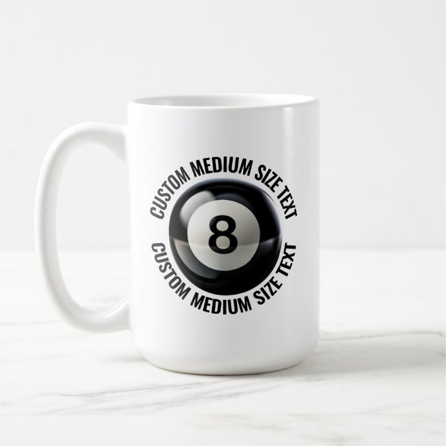 Taza De Café Medium Personalized Text Pool 8 Ball 15 oz. Custom (Izquierda)