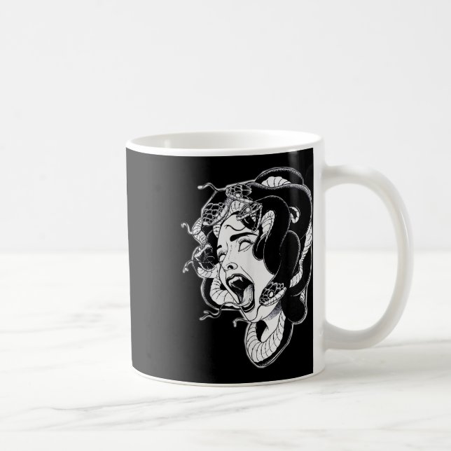 Taza De Café Medusa Blackwork Tattoo Flash (Derecha)