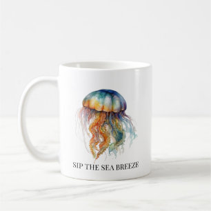 Taza De Café Medusa Mareas Arcoíris: Arte Acuarela