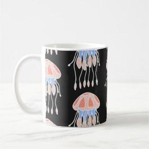 Taza De Café medusas pintadas a mano, patrón de cosecha vibrant