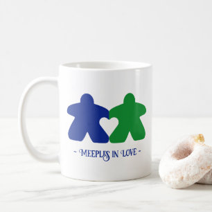 Taza De Café Meeples en el amor, azul y verde