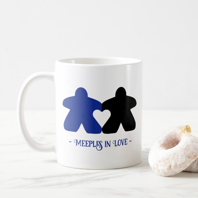 Taza De Café Meeples in Love, Blue & Black Mug (Con donut)
