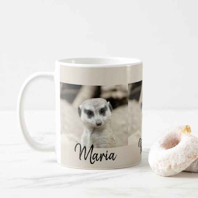 Taza De Café Meerkat Beige Black Mug (Con donut)